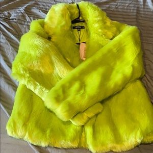 Missguided, bright neon green, faux fur coat
